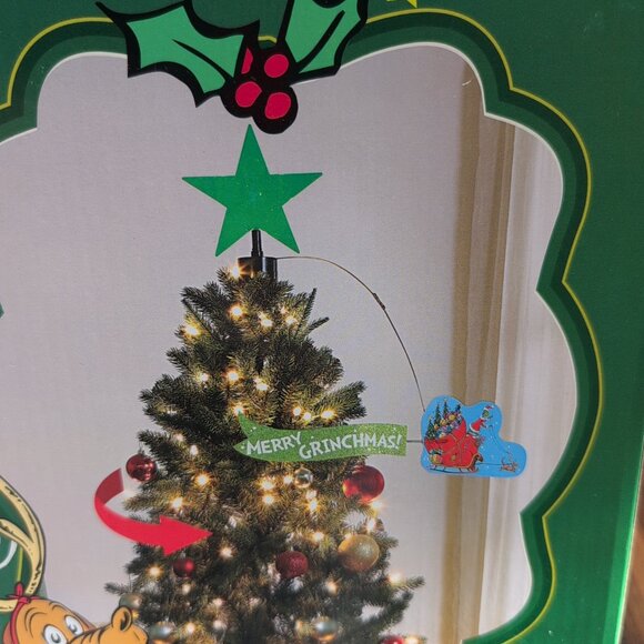 New Dr Seuss The Grinch Sleigh Animated Mr Christmas Tree Topper Merry Grinchmas - Picture 3 of 4
